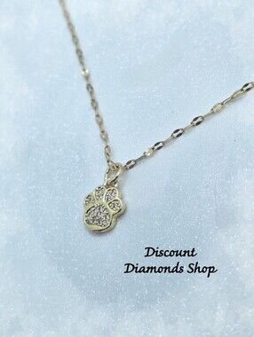 Dog & Cat Paw Print Clear White Diamond Pendant Necklace on  18K over 925 Silver